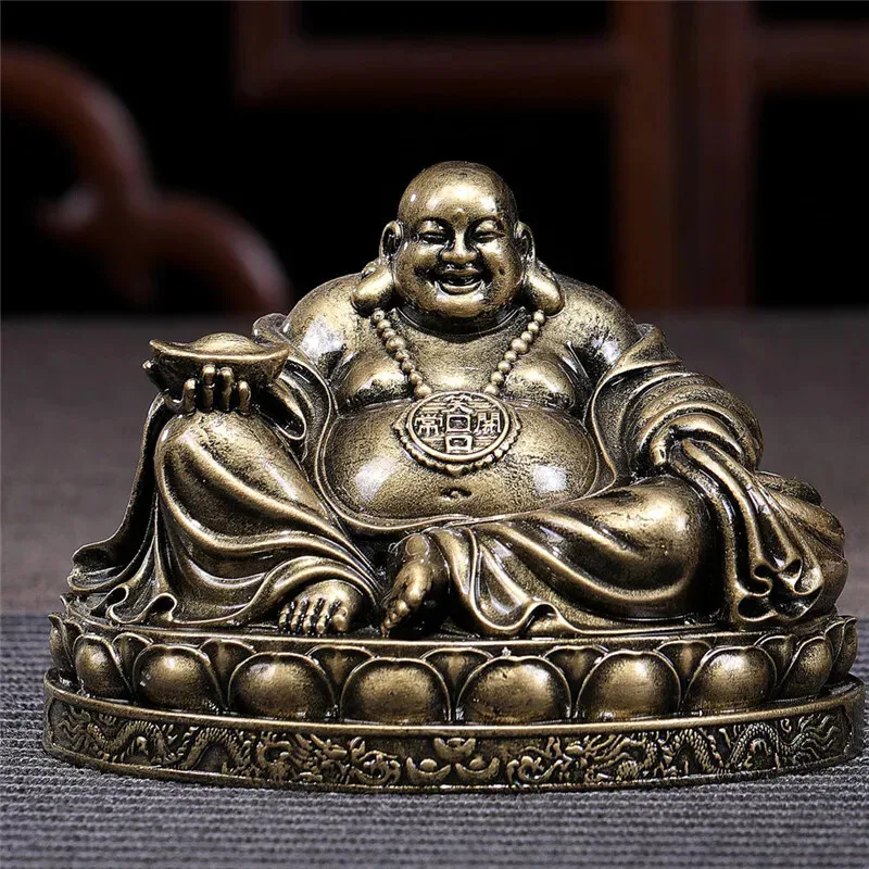 

Chinese Laughing Buddha Statue Bronze Color Ornaments Feng Shui Maitreya Buddha