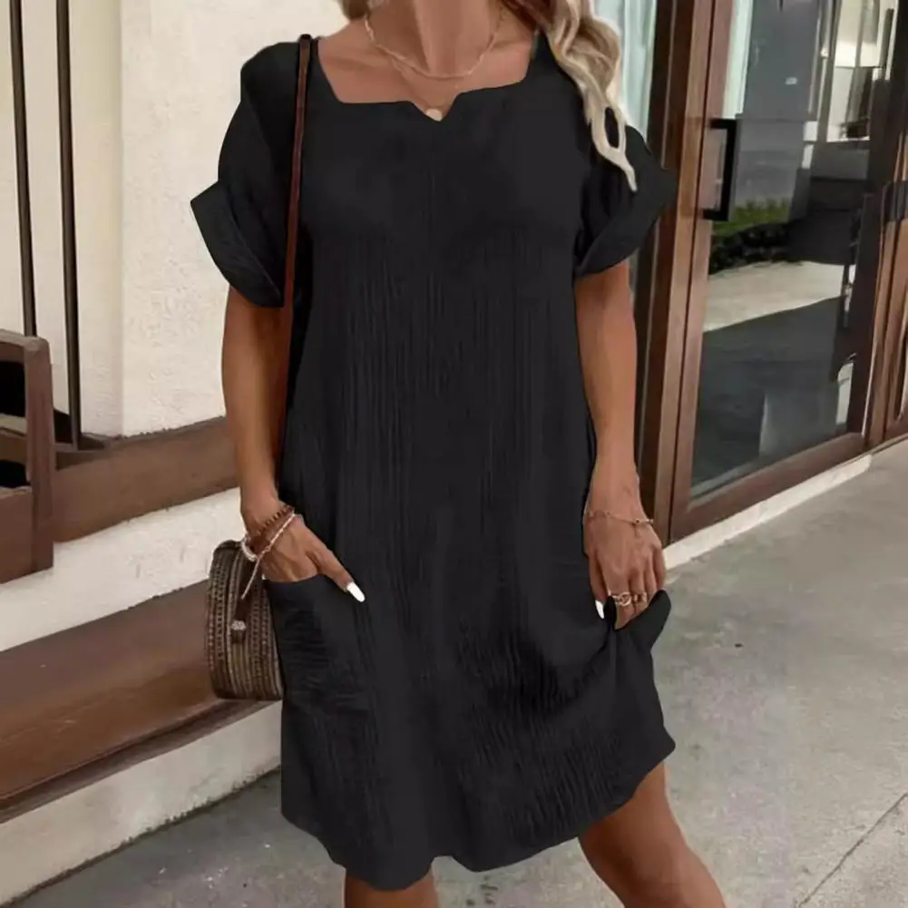 

Ol Commute Dress V-neck Dress Stylish V Neck Midi Dress with Side Pockets Casual Comfortable Versatile Women's Summer Fashion