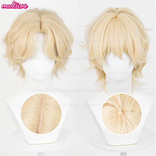 Peluca de Cosplay Luka de alta calidad, peluca corta rubia Luka, pelo sintético resistente al calor, pelucas de juego de rol para fiesta de Anime + gorro de peluca