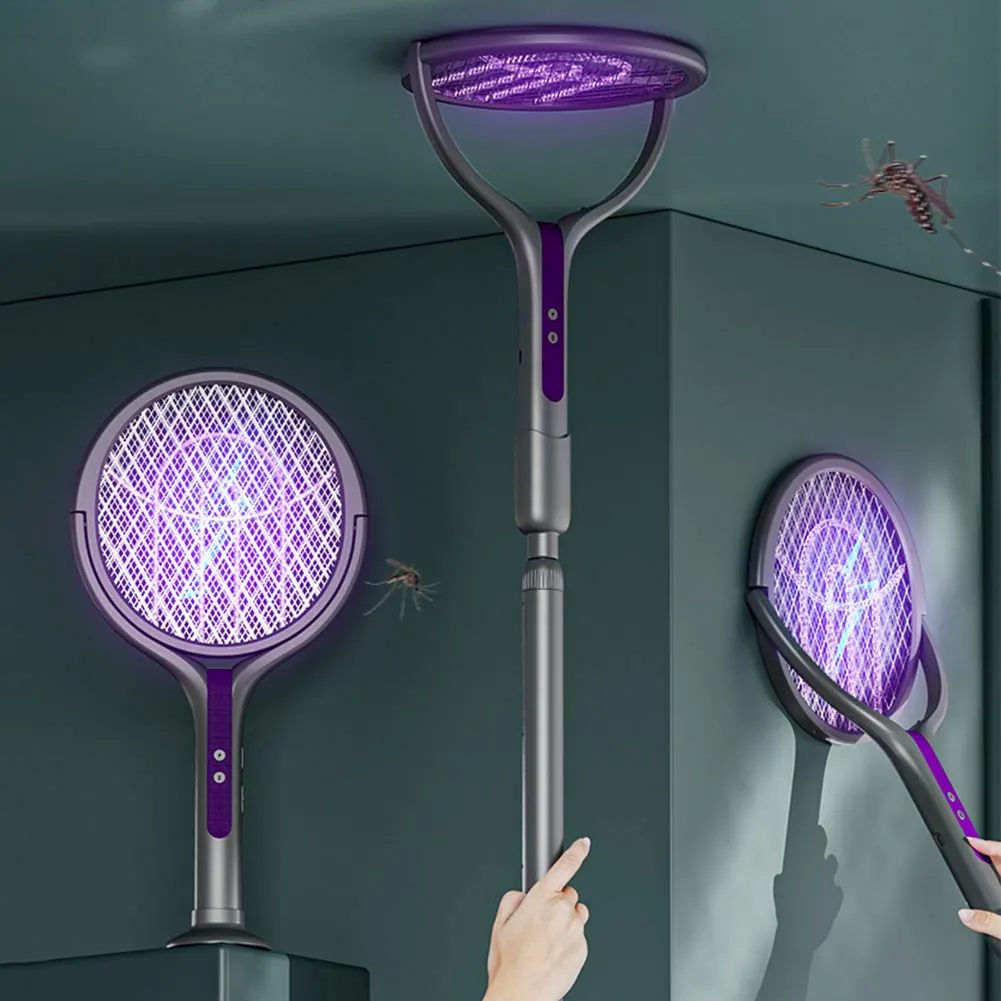 Electric Fly Swatter 2 in 1 Fly Killer and Mosquito Trap Lamp Rotating Head Bug Zapper Racket Rechargeable for Indoor Outdoor