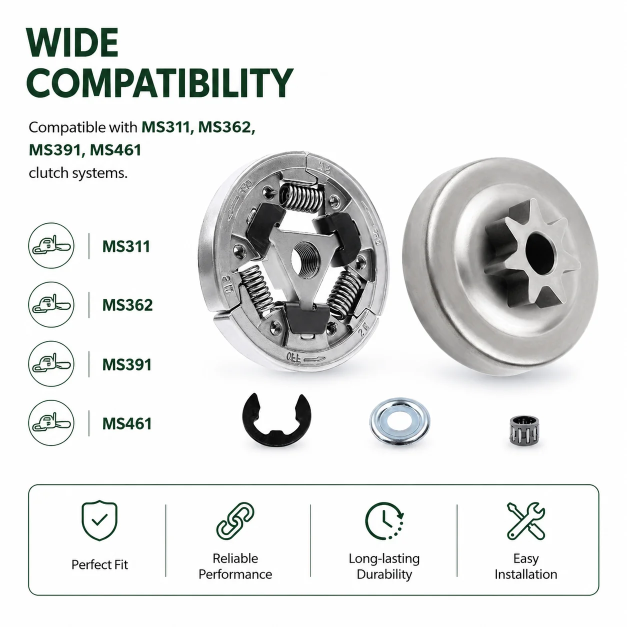 5pcs Clutch Drum Sprocket Bearing Kit for Stihl MS391 MS311 MS362 MS461 Replaces OEM 1138-160-2010 3/8