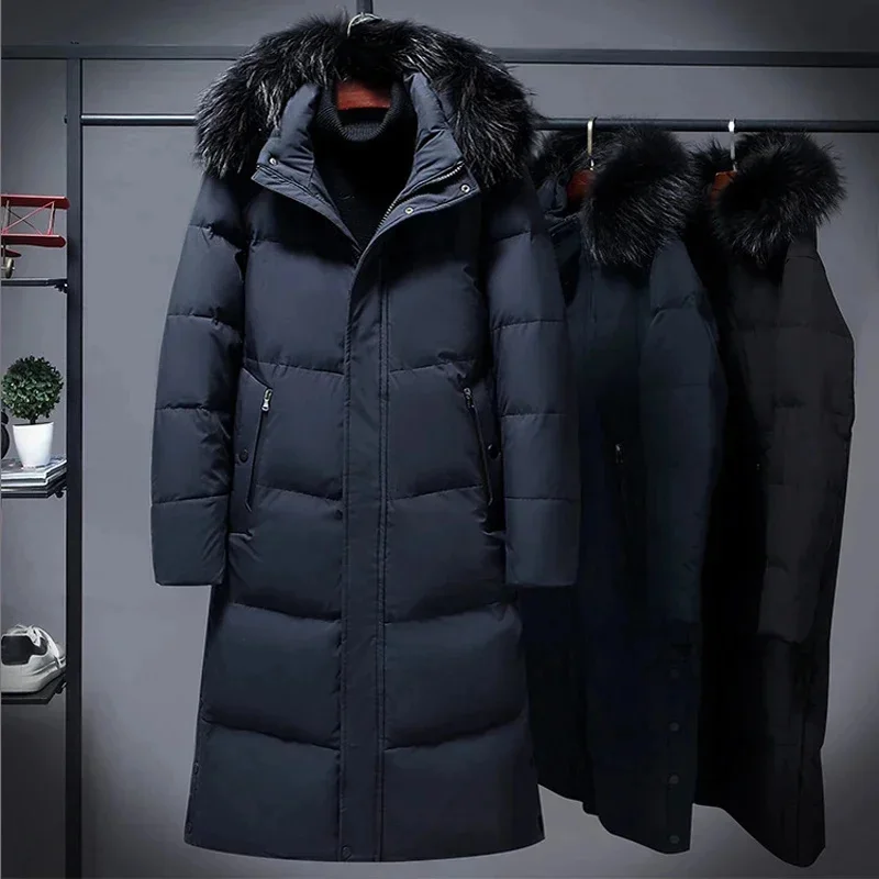 Winter Long Puffer Jacket Men Raccoon Fur Collar Thicken Detachable Hat Down Man Duck down Fluffy Hooded Parka