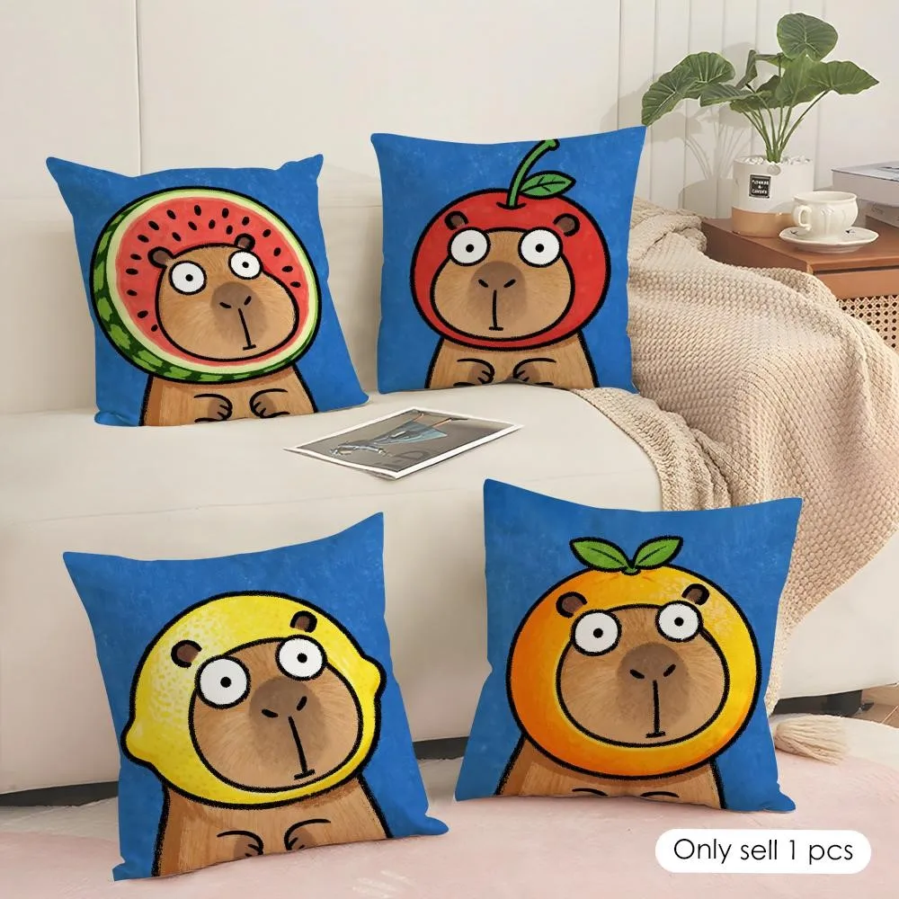 1Pc Personalized Cute Kapibala Theme Throw Pillow, Double-Sided Design, Soft Plush Cushion with Insert, Perfect Gift