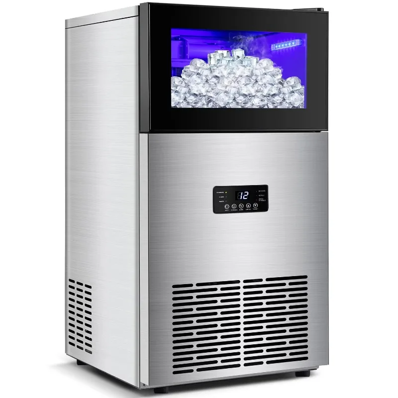 

Commercial Ice Maker Machine 130LBS/24H with 35LBS Storage Bin,Stainless Steel Undercounter/Freestanding Ice Cube Maker for Home