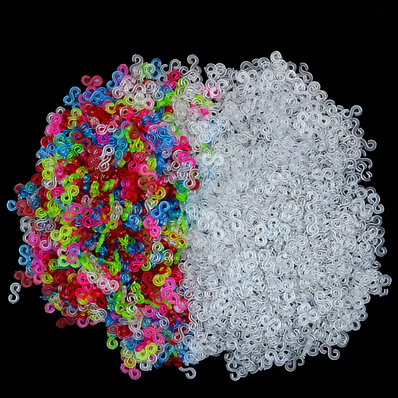 500/100pcs DIY Acrylic S Clips Loom Rubber Bands Clips Plastic Jewelry Connectors For Bracelet Necklace Making Colorful Clasp