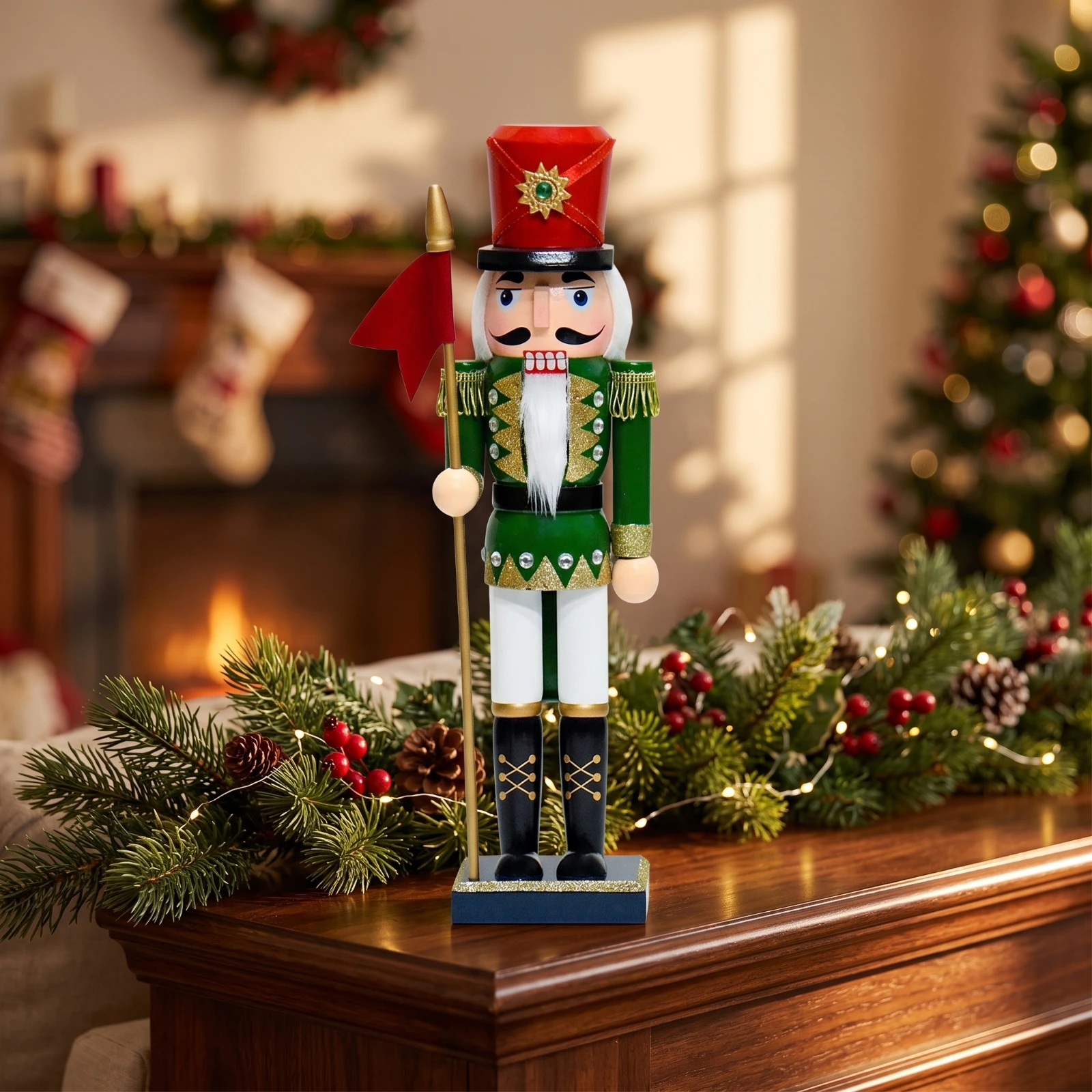 Nutcracker Soldier Holiday Wooden Nutcracker Soldier Ornament Colorful Vivid for Tabletop, Mantel