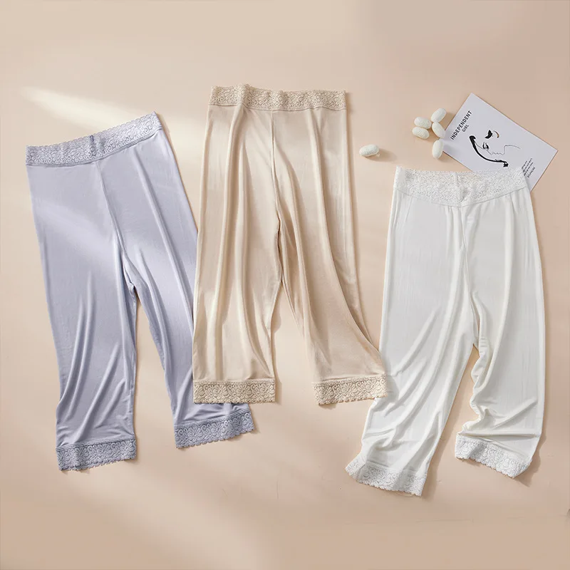 Birdtree,100% Real Silk Half Underlay Safety Shorts,Women Solid Color,Breathable Comfortable Skin Friendly Leggings P5D707JF