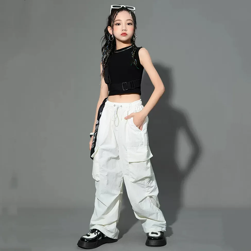 5-14Y Kids Hip Hop Joggers Pants Girls Cargo Pants Teenage Straight Trousers High Waist Vintage Casual Streetwear Baggy Pants