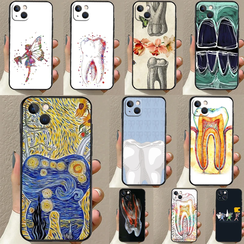 dentist tooth pattern Case For iPhone 16 15 14 13 11 12 Pro Max XS X XR Plus Back Cover For iPhone 16 15 14 12 13 Mini