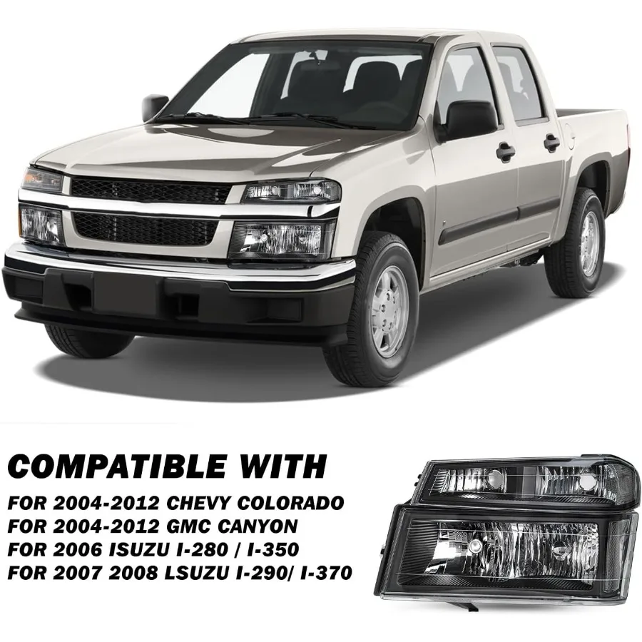 4 قطع مجموعة مصابيح أمامية متوافقة مع 04-12 تشيفي كولورادو / 04-12 جي إم سي كانيون / 06-08 مصابيح أمامية Isuzu I-Series مع شريط ممتص للصدمات #5