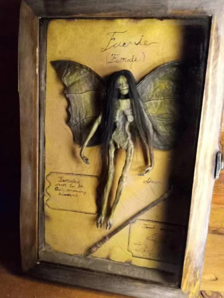 Cursed Items Dead Shadow Box Display Handmade Creepy Mummified Fairy Corpse Art Ornament Scary Wooden
