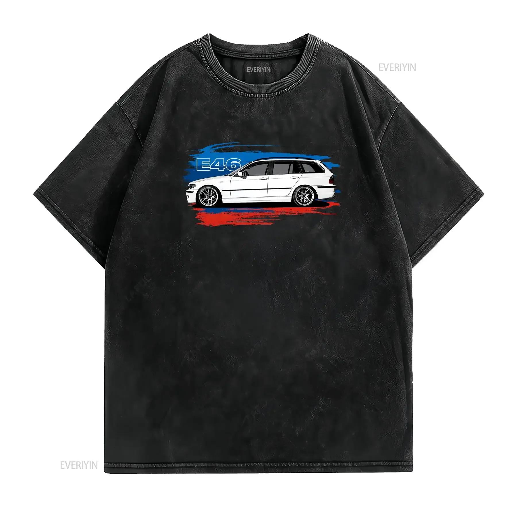 White E46 325i Touring Wagon Car T Shirt SUPER Soft Euro long or short sleeves vintage Washed Versatile fashion Comfortable