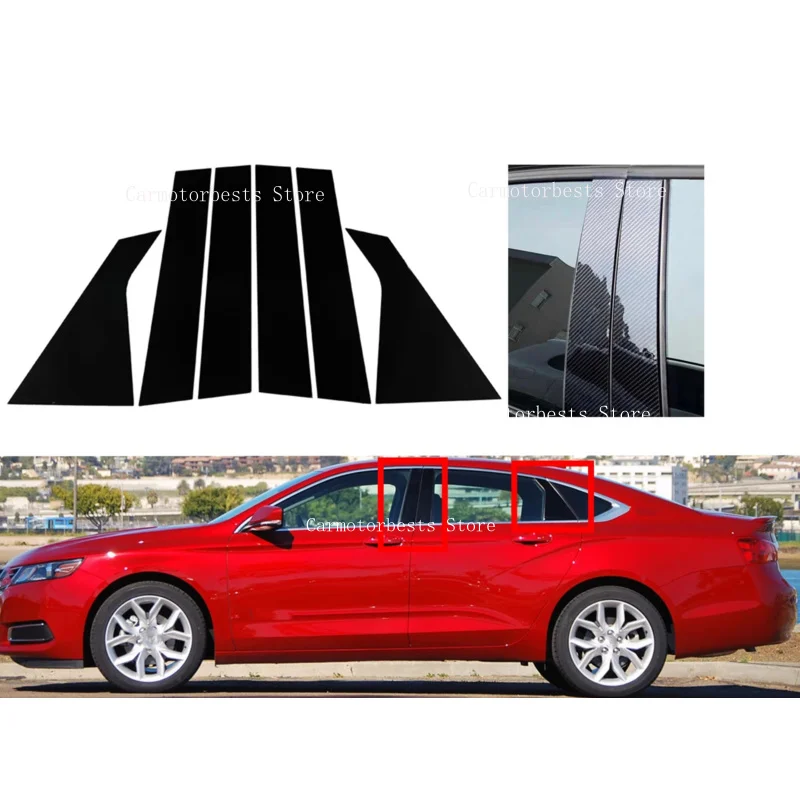 6Pcs Gloss Black Pillar Posts Fit For Chevrolet Impala 2014 2015 2016 2017 2018 2019 2020 Window Cover Molding Door Trim Decor
