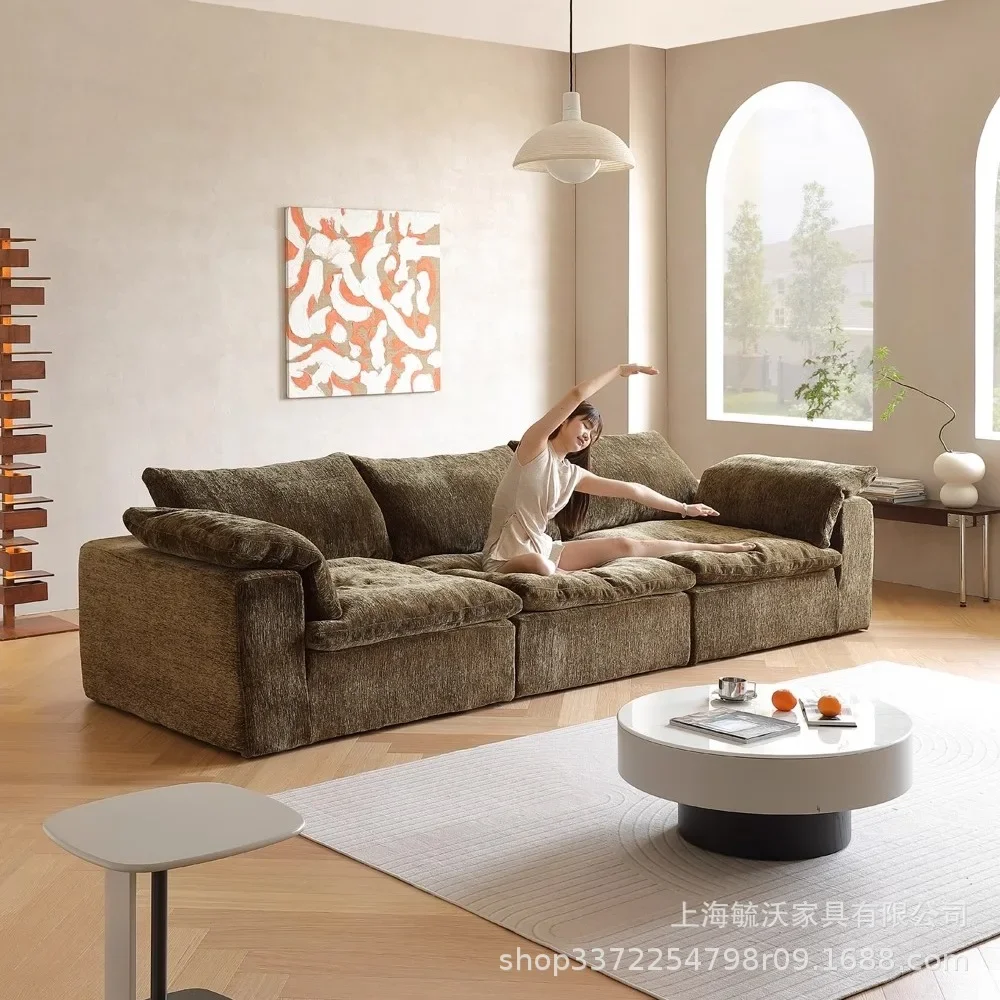 Cloud sofa living room new removable and washable straight row green module medieval wabi sabi wind chenille fabric sofa