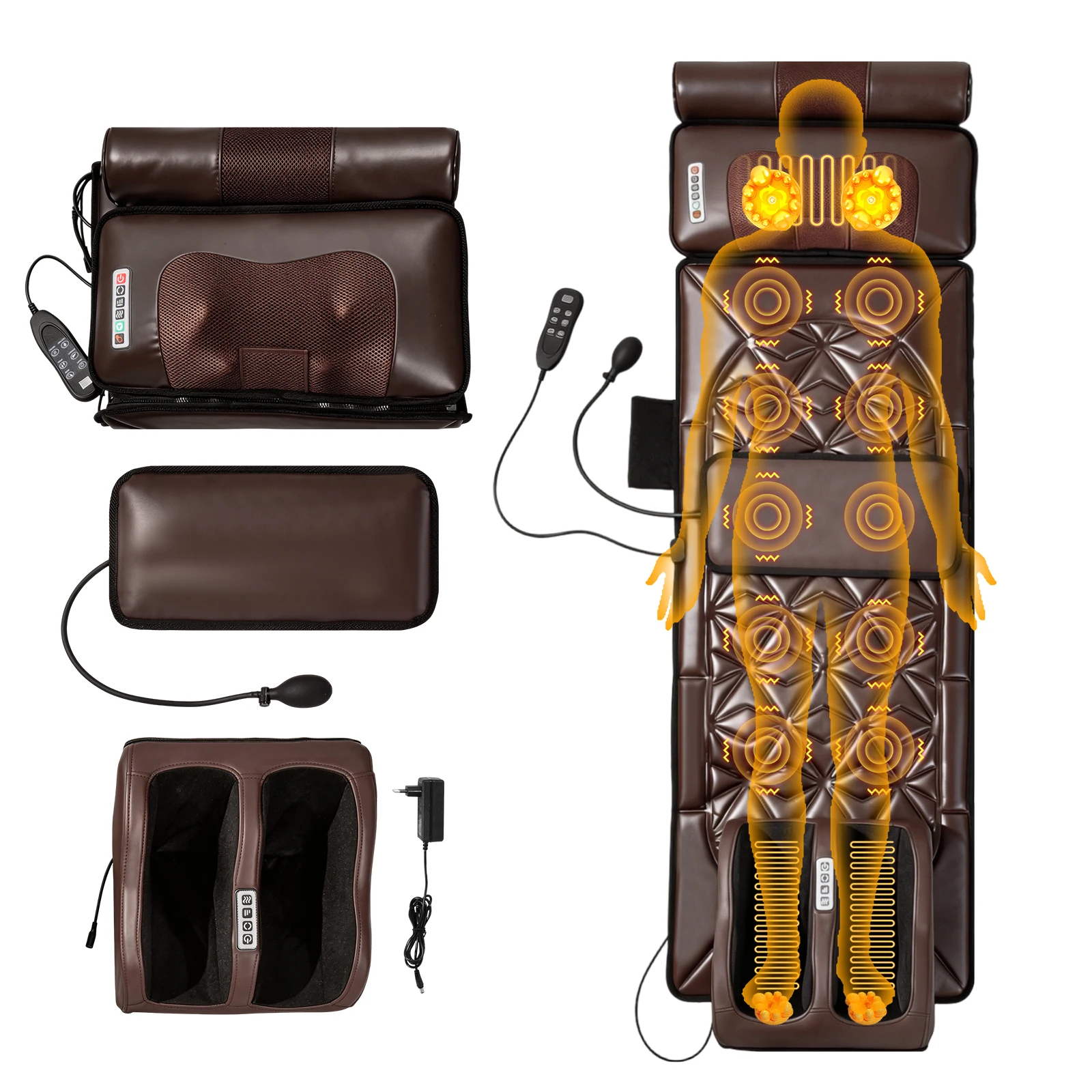 Tapis de massage pour le corps entier |   Pliage |   Tapis de massage multifonctionnel pour tout le corps à 9 modes avec 3 réglages de chauffage |   Pour le cou, les épaules, le dos, la taille, les hanches, les jambes, les pieds