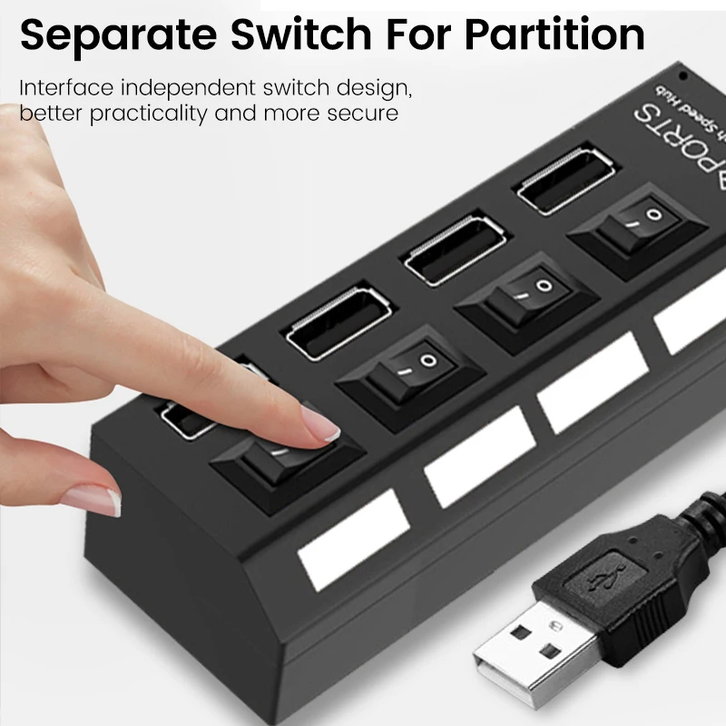 USB Hub Multiple Ports USB Extender Splitter Adapter Separate Switch High Speed USB 2.0 Hub For Computer Laptop Accessories