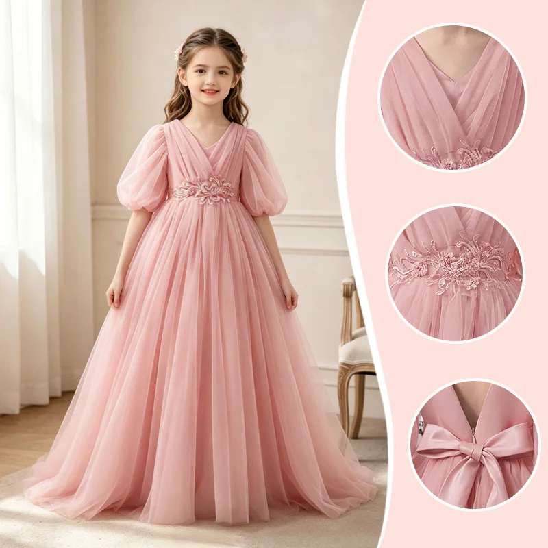 pink-long-sleeve-girls-long-tulle-dress-shiny-sequin-formal-princess-gown-big-kids-bridesmaid-wedding-party-dress