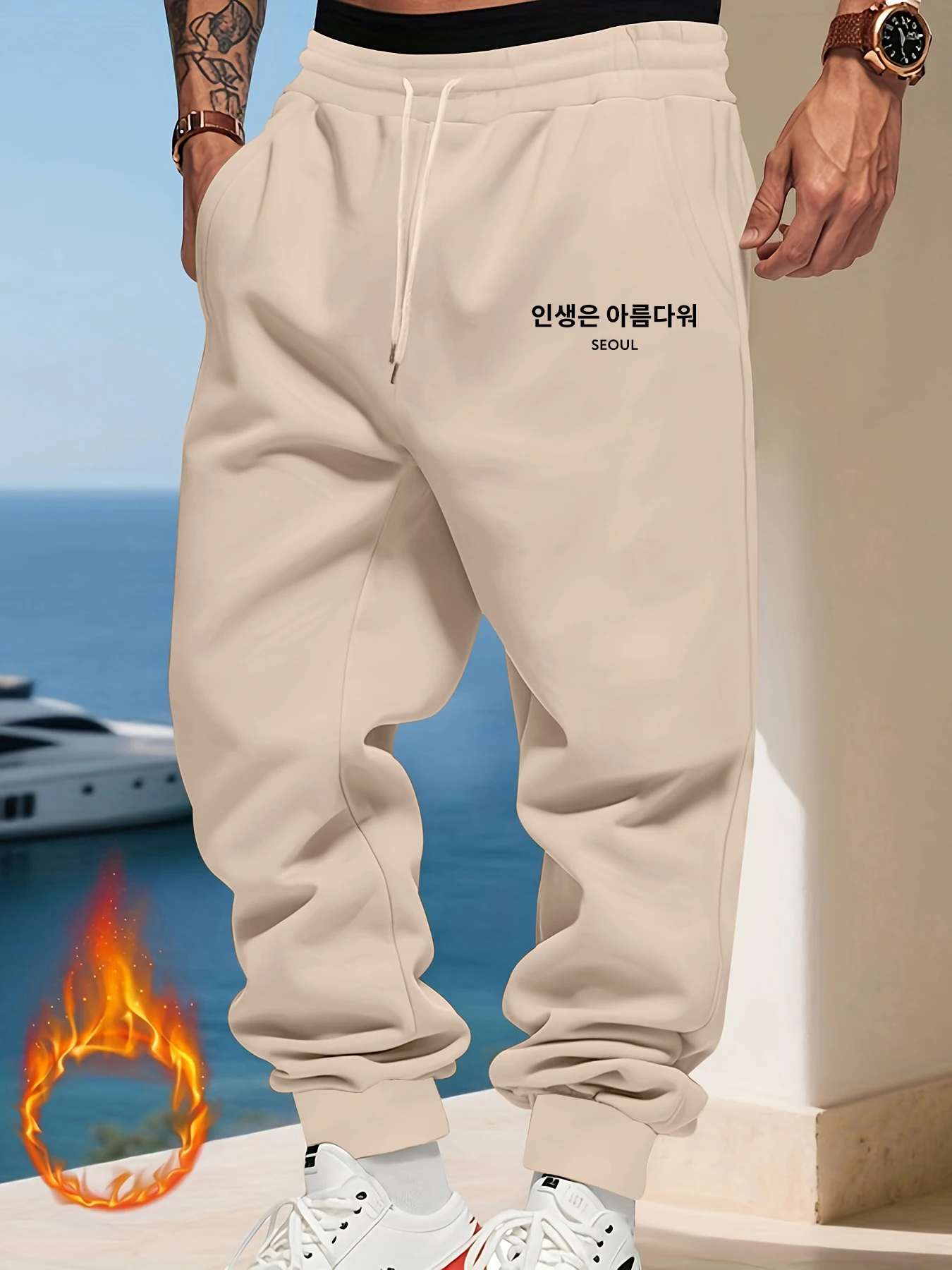 

Seoul Korea Letter Print Male Sweatpants Fashion Trousers Trendy Multicolor Pants Casual Fleece Unisex Pant Autumn Streetwear