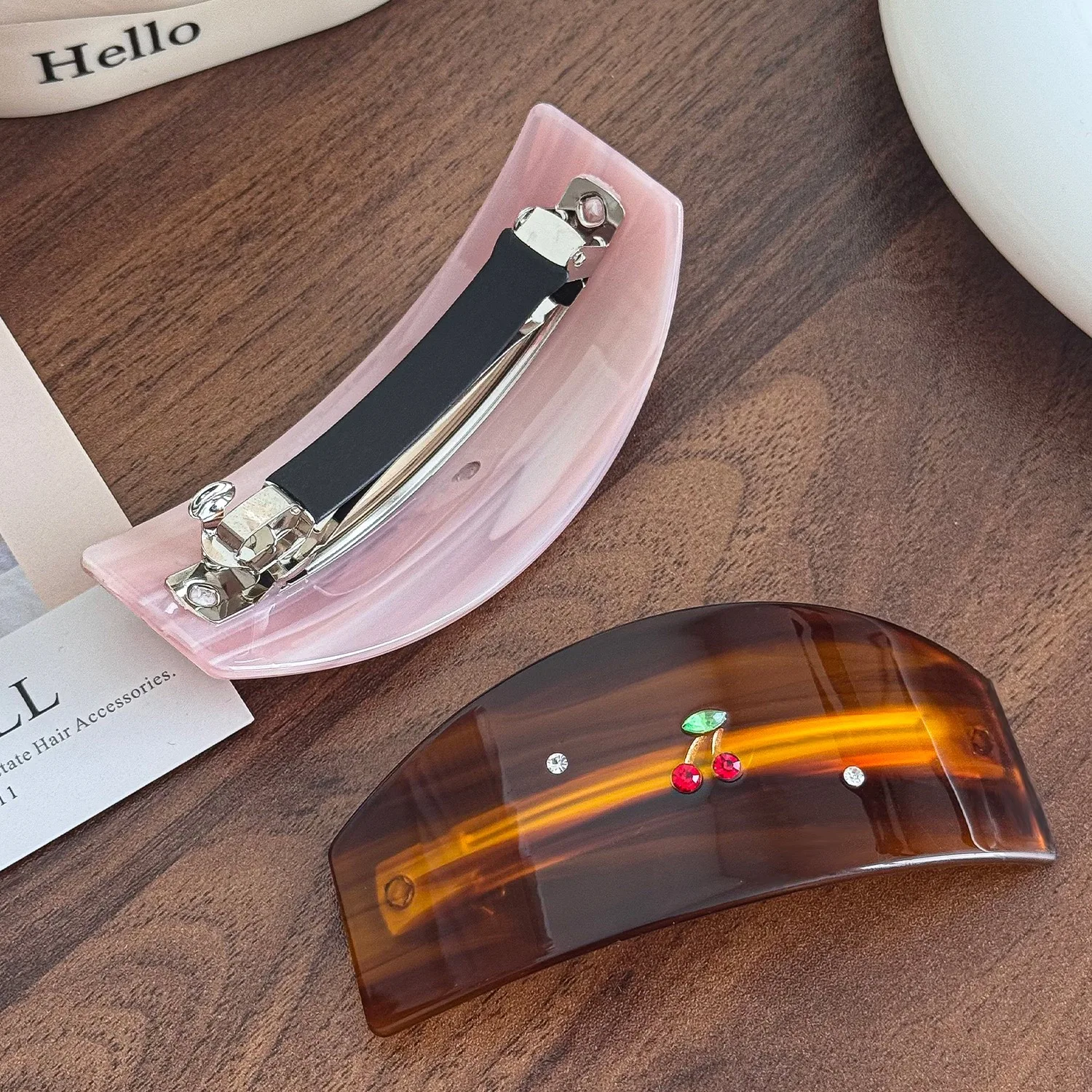 قطعة واحدة من مخلب شعر الكرز الجديد المرصع بالألماس، مشبك شعر من الأسيتات الماسي متعدد الألوان، مشبك شعر لأعلى الرأس الخلفي #3