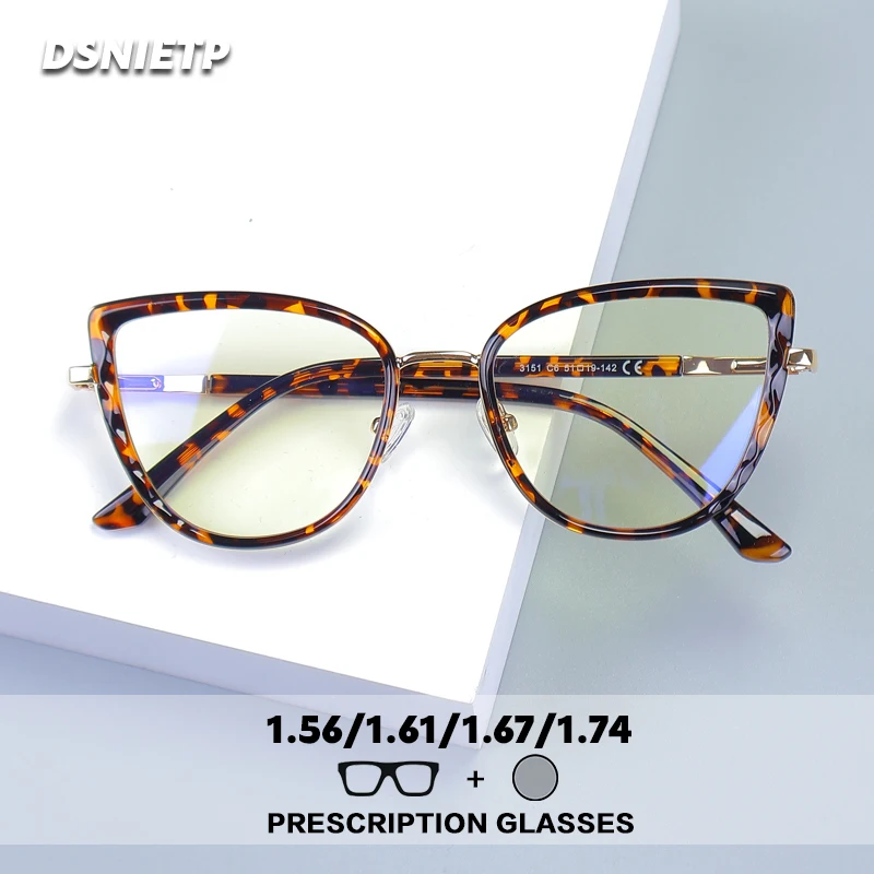 

ISLINO Anti Blue Light Prescription Glasses Women Cat Eyes Progressive Reading Glasses Photochromic Myopia Hyperopia Eyewear
