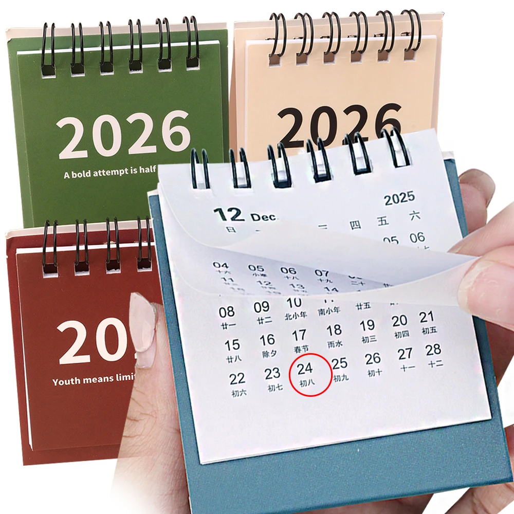 

Mini Simple Calendar 2026 Small Desk Calendar Creative Coil Capybara Panda Desktop Planner Calendar Office Stationery 2025-2026