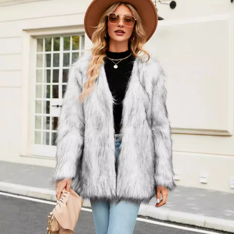 

2025European and American Fashion Casual Short Women's Coat Top Artificial Fur