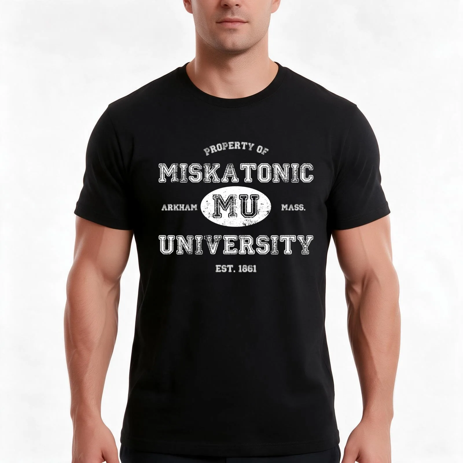 Miskatonic University T-Shirt, Summer Casual Cotton Tee, Oversized Streetwear Tops, Vintage Graphic Print, Unisex Men Women