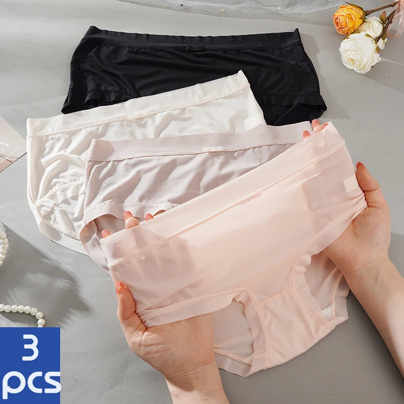 3 Pcs/Lot Women's Mesh Perspective Panties Seamless Solid Color Hollow Out Ling…