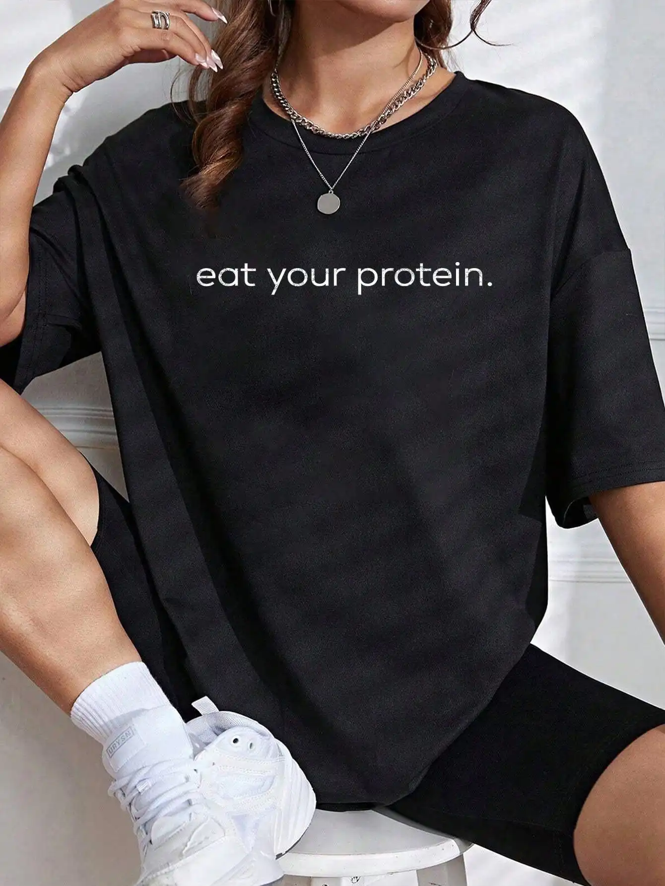 Eat Your Protein Gym Quote Bodybuilding Workout Motivational T-Shirt - Graphic Tees Festival Outfits For Women, Tops For Summer, Top De Mujer Women Summer Clothes