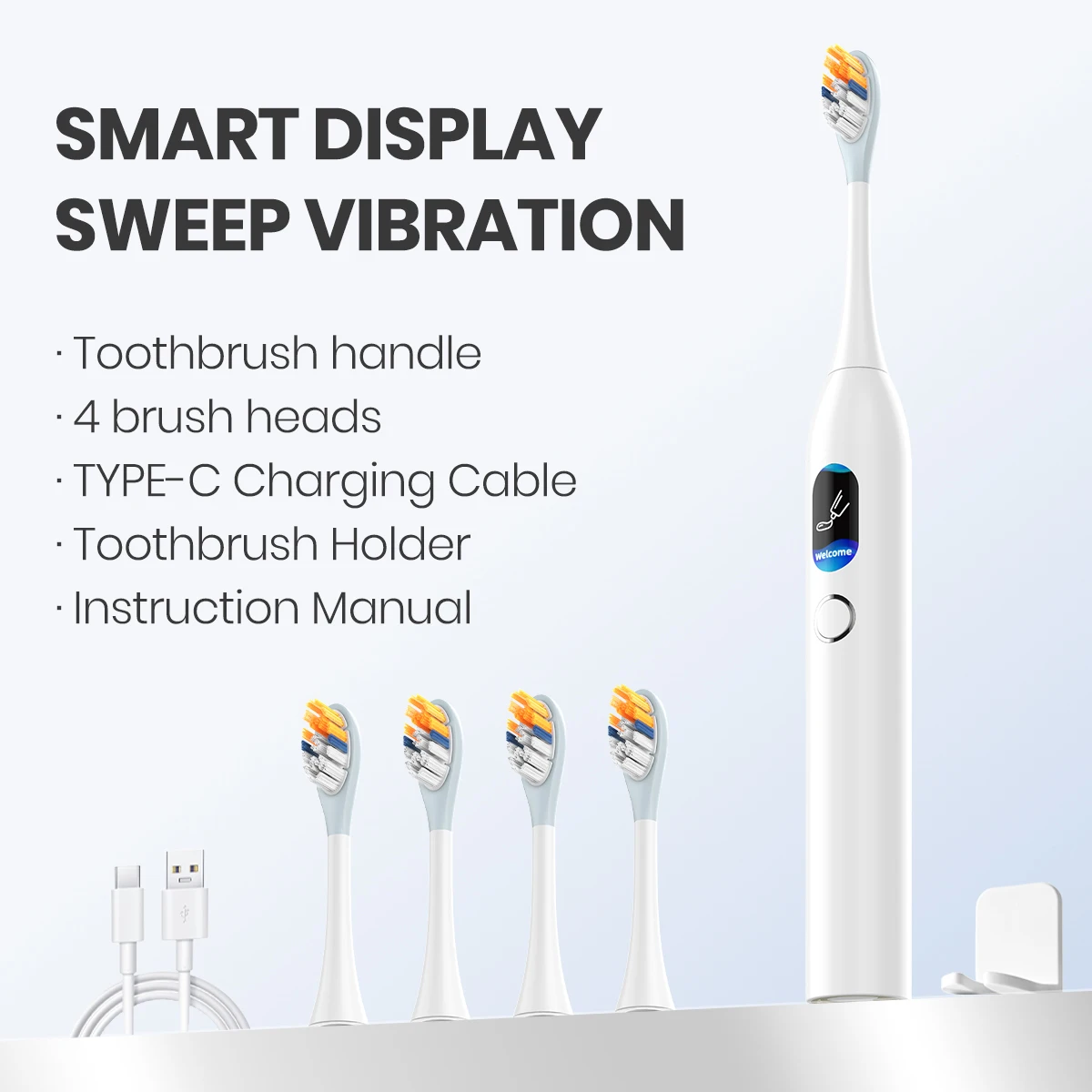 Dr.Yadent Sonic Vibration Sweeping Electric Toothbrush LED Monitor 5 Modes Airplane Mode for Travel Silicone Coated Brush Head image 3