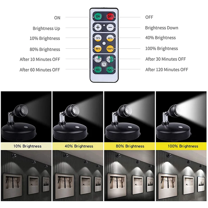 

LICE-Wireless Spotlight Indoor,Battery Operated Accent Lights Art Lights For Paintings,LED Wall Light With Remote (4 Pack, B)