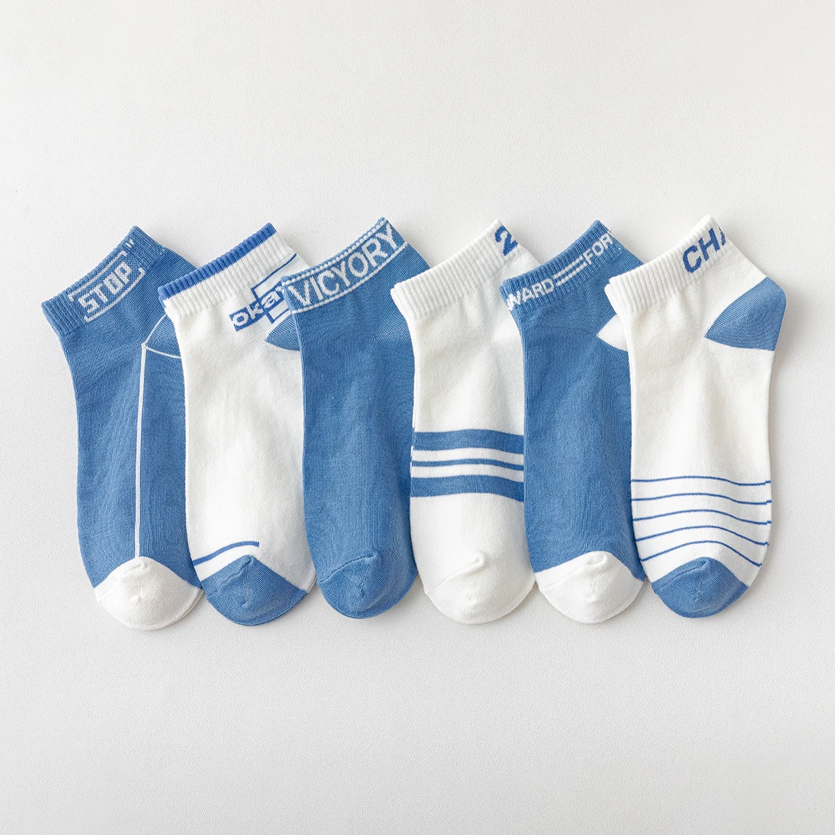 5 Pairs of Men's Spring and Autumn Fashion Stripes, Letter Slogans, Numbers, Sports Academy Style, Summer Comfortable Socks