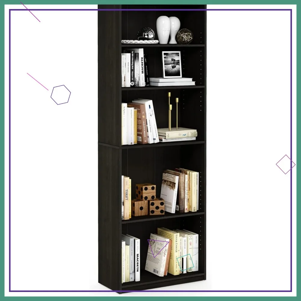 

5-Tier Adjustable Bookshelf with Durable Composite Wood, 50 lbs Capacity, Perfect for Living Room, Bedroom & Home Office Storage