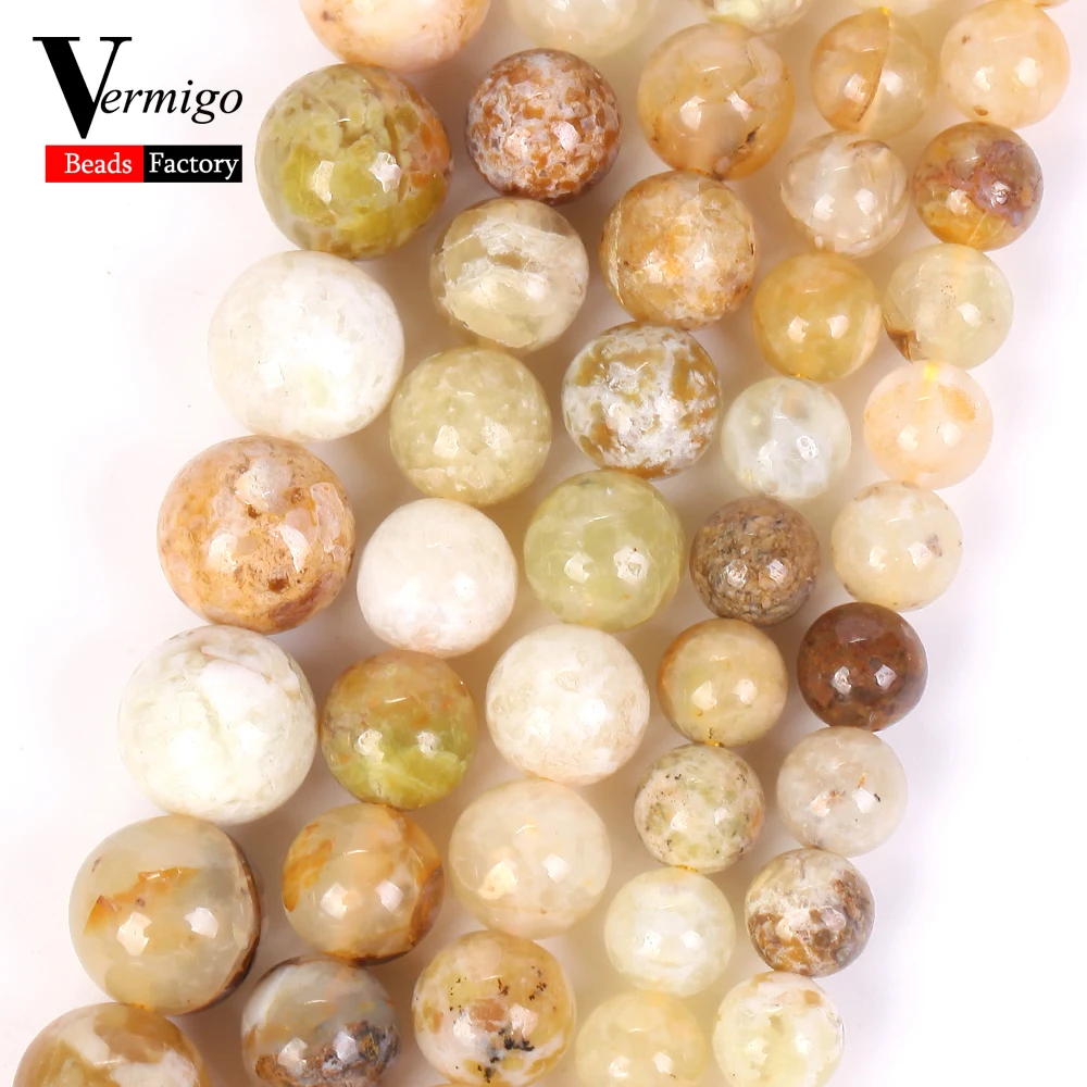 

6 8 10mm Natural Stone Beads Yellow Opal Chalcedony Jades Round Spacer Beads For Jewelry Making DIY Bracelets Accessories 15''