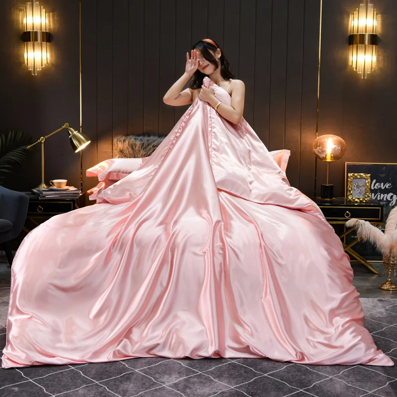 2025 Sophisticated High-End Bedding Set, 4PCS, 1.2m Single Bed, Rose Pink Solid Color, Pure Washed Silk, with Cozy Bed Linens.