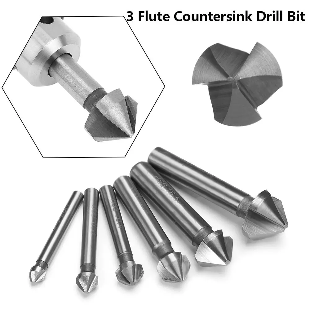 90 Degree 3 Flute Round Handle Countersink Drill Bit Three Edge Chamfer Hand Power Tools Cutter Tool