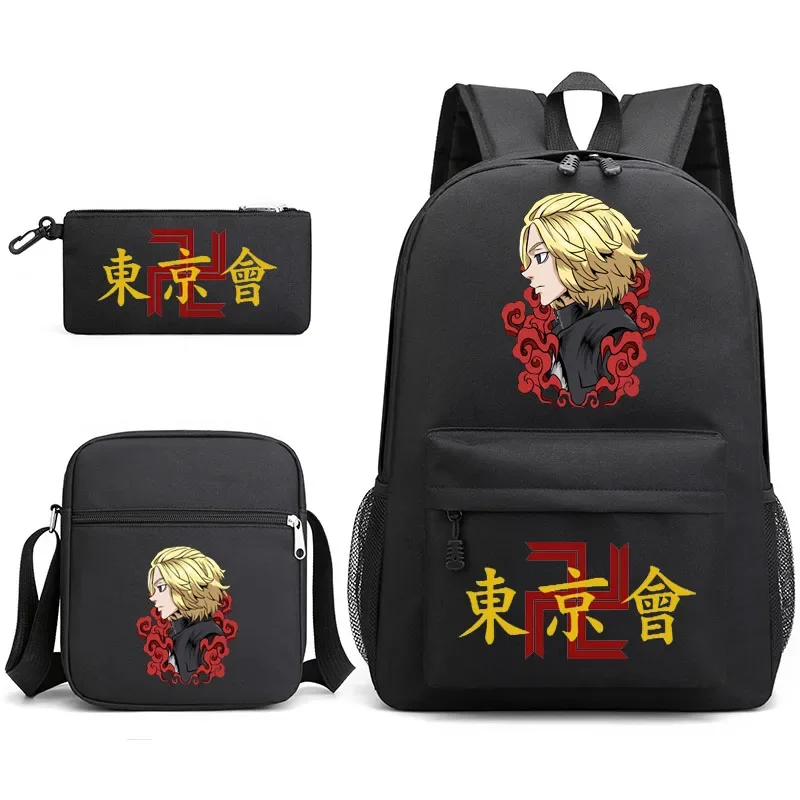 

tokyo revengers printed anime backpack teen bag men's laptop bag canvas school bag boys and girls 3 pieces/set of casual backpac