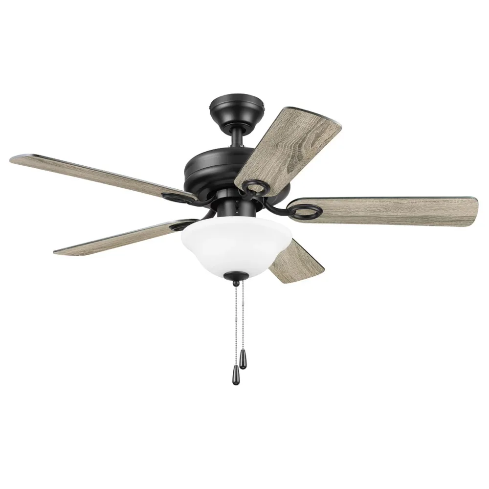 44" Black Indoor Ceiling Fan with Light, 5 Blades, Pull Chains & Reverse Airflow, Household Ceiling Fan