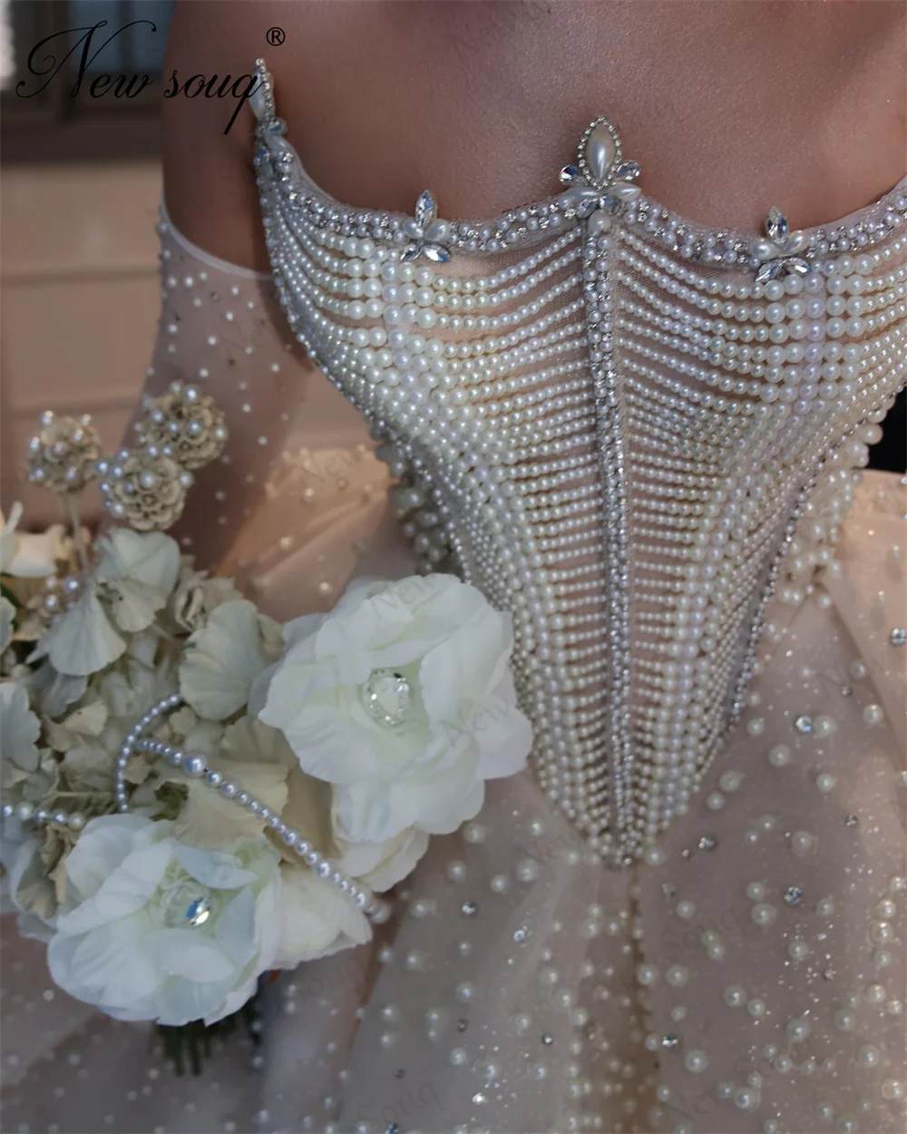 Gorgeous Ball Gown Wedding Dresses Saudi Arabia Full Pearls Women Evening Engagement Dress Dubai Coutures Beading Bridal Dress image 3