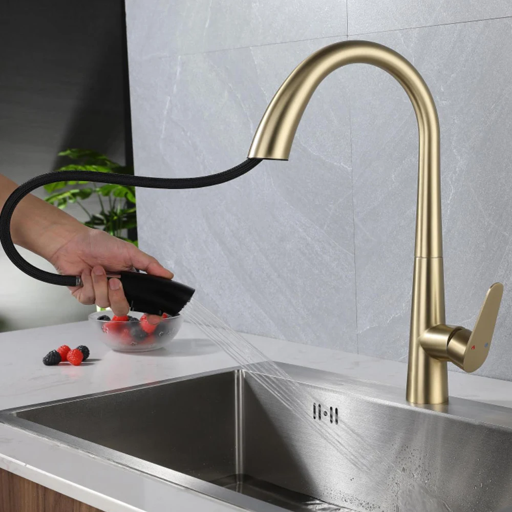 Imagem -03 - Material Kitchen Mixer Faucet Pull-out Faucet Branco Preto Arma Cinza Escovado Mangueira de Cor Dourada 60cm Aço Inoxidável