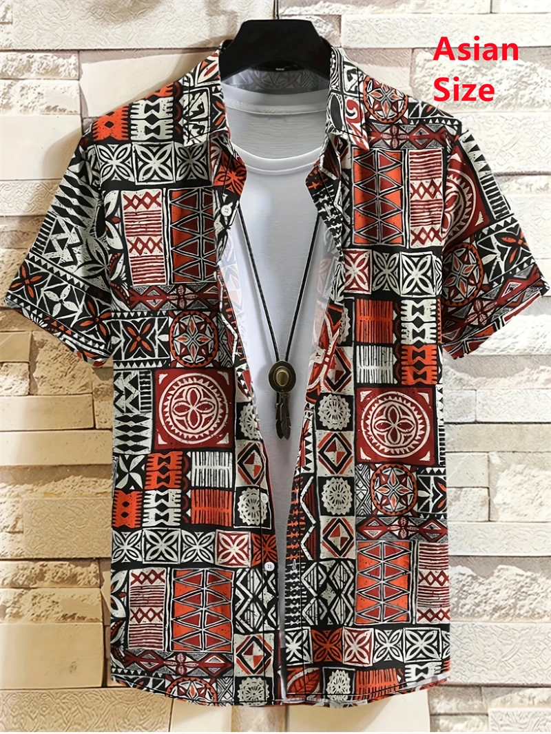 Hawaii Shirts For Men 3D Paisley Graphic Short-sleeved T-shirt Casual Lapel Buttons Male Tops Summer Oversized Bohemian Man Tees