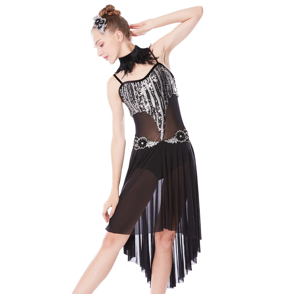 Elegant Lyrical Sakting Performance Costumes Modern Latin Dance Dress Mesh Skirt Dress For Girls