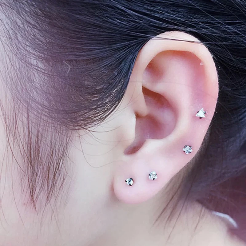 MDFUN Stainless Steel Stud Earrings Set - 5/6 Pairs, 316L Hypoallergenic, Cubic Zirconia 3-8mm, Gift Pouch