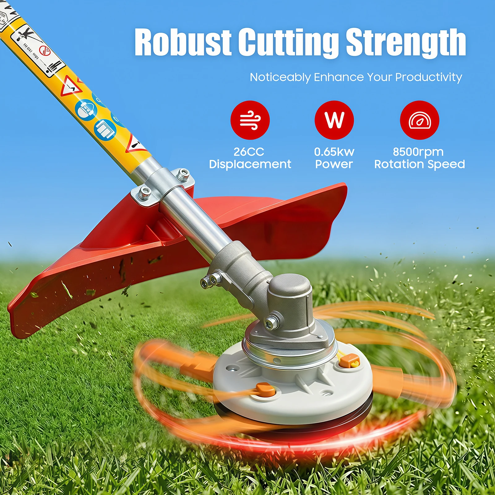 26CC 0.65KW 2-Stroke Gas Weed Eater/Wacker Grass Trimmer 8500R/Min, With 2 Blade Heads, Handle, Shoulder Strap, 1 Pair goggles