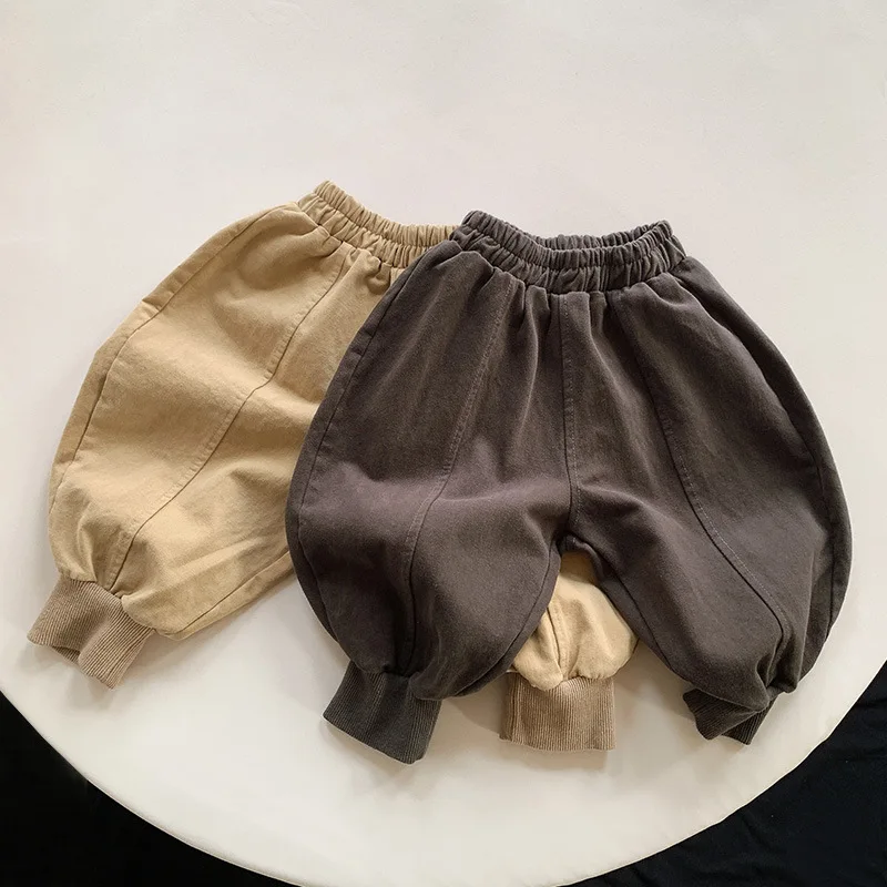 

Korean Style Elastic Waist Trousers Children Clothing Baby Boys Girls Pants Cotton Solid Color Spring Autumn Kids Casual Pant