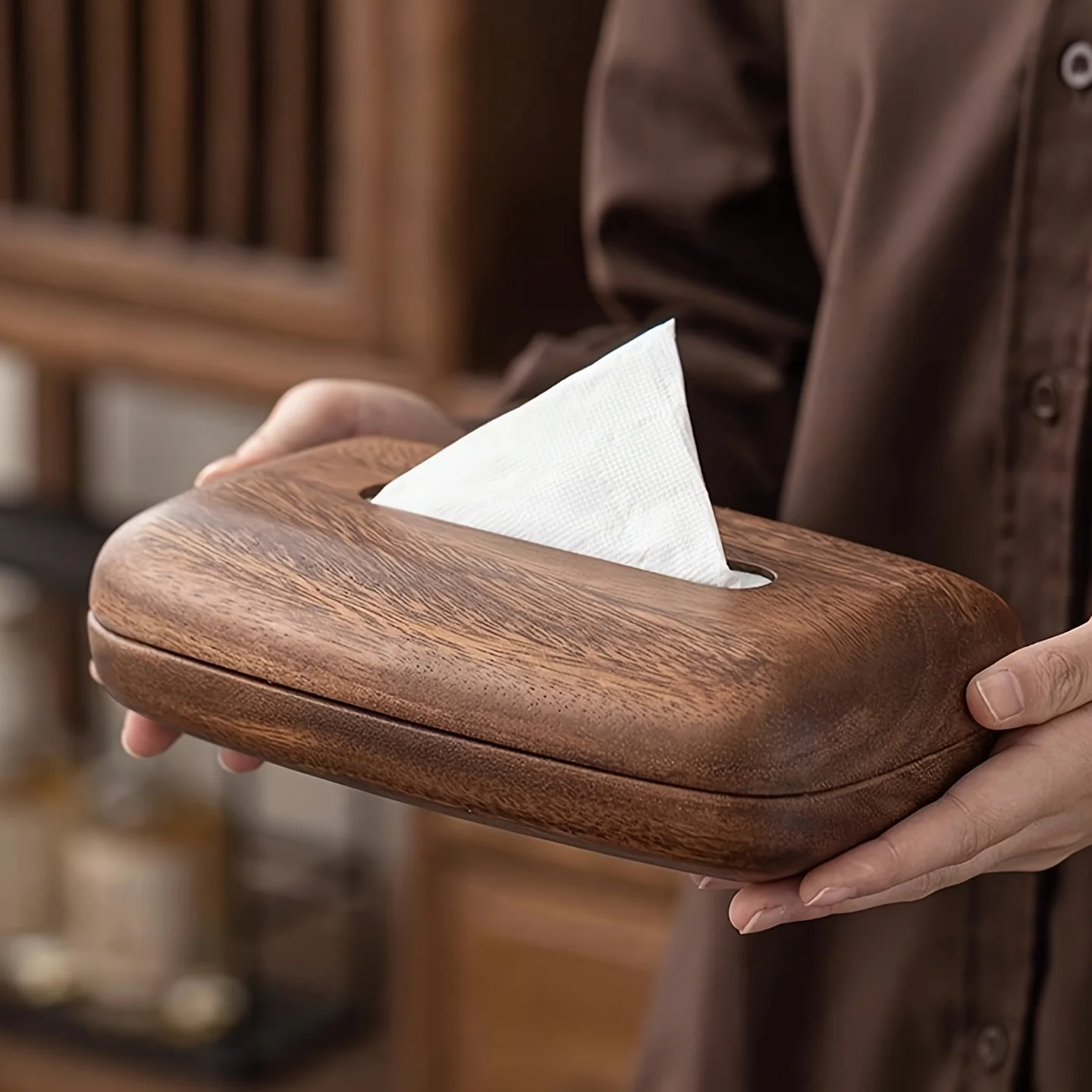 

Wooden Tissue Box Holder New Chinese Style Luxury Home Hotel Living Room Table Napkin Organizer