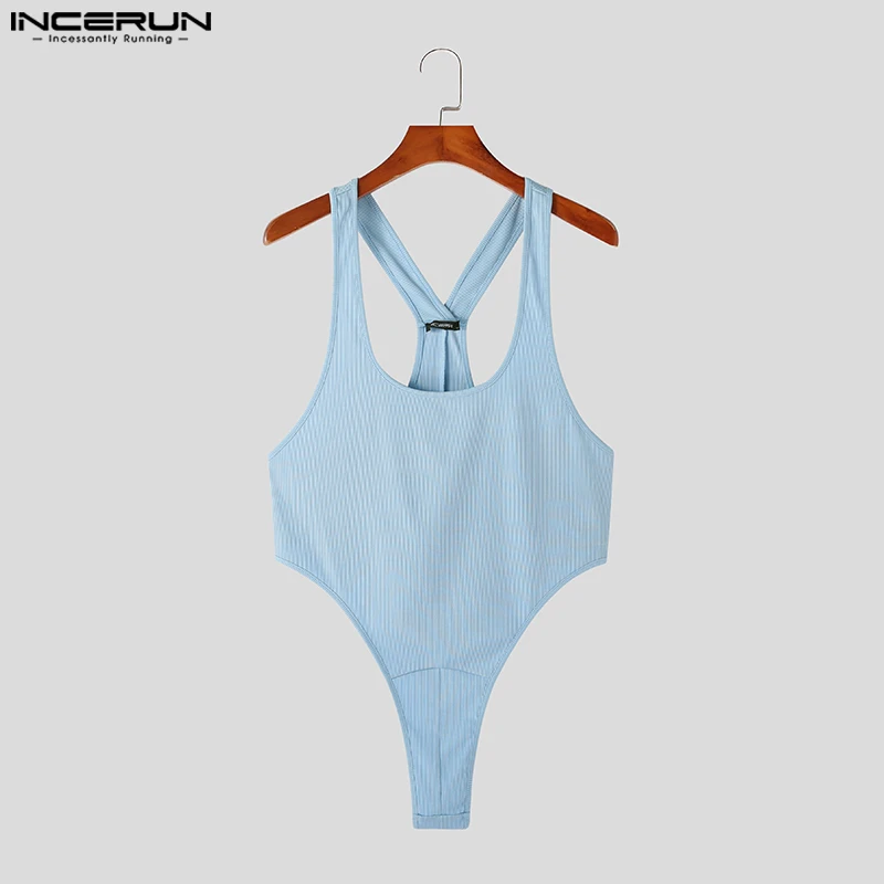 2023 Men Bodysuits Solid Color Streetwear O-neck Sleeveless Sexy Rompers Fitness Fashion Male Bodysuits Tank Tops S-5XL INCERUN