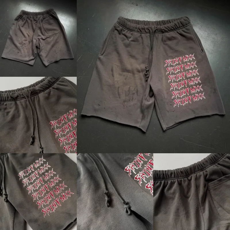 

New High End Streetwear Brand Saint Short Pants Casual Retro Distressed Washed Style Men's Women's Short Pants Stock