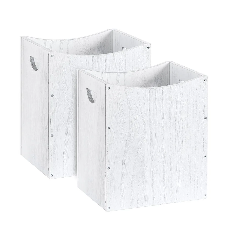 

5.3 Gallon Rustic Wood Trash Can with Handles for Kitchen or Bathroom, White Finish, Durable Stylish Wastebasket Set of 2