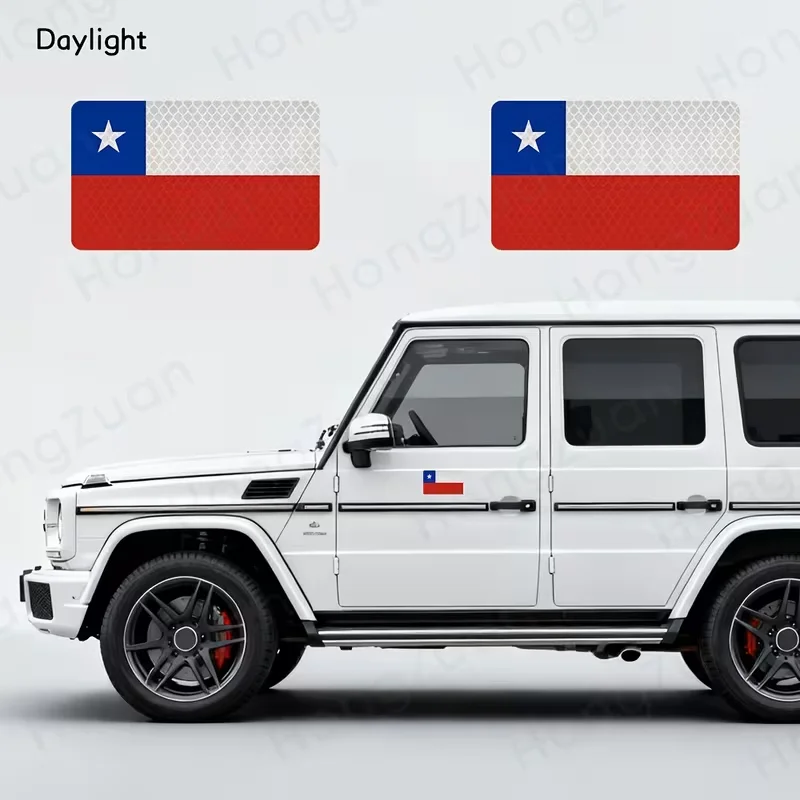 Chilean Flag Reflective Car Stickers, 2-Piece Set of Chilean Flag Car Decals, Suitable for Bumper Stickers and Car Windows, Patriotic Themed Car Exterior Decoration, Universal for Suv and Truck Models, High-Brightness Warning Safety Reflective Film